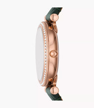 Load image into Gallery viewer, Carlie Three-Hand Green LiteHide™ Leather Watch
