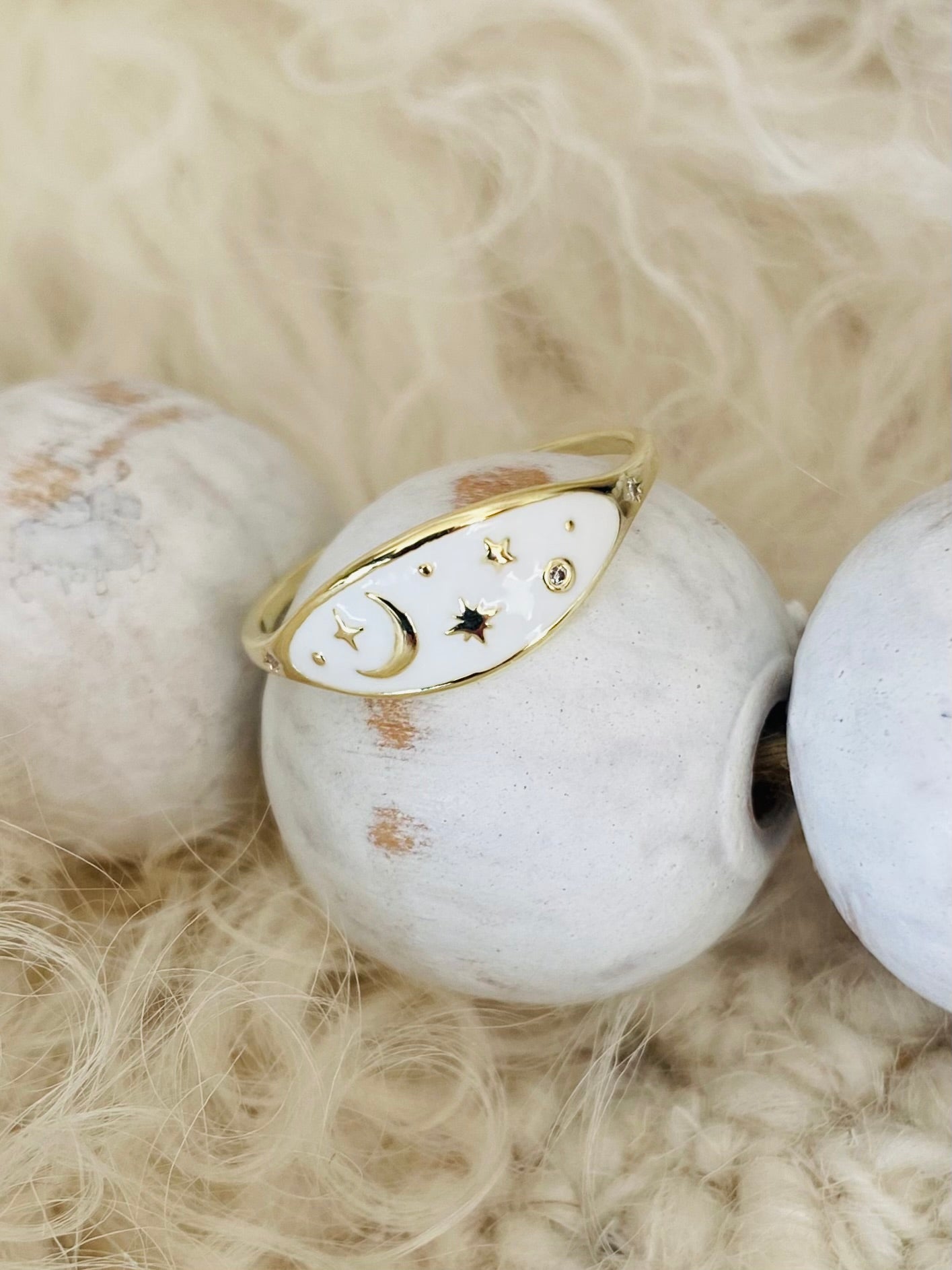 Celestial White Enamel Ring