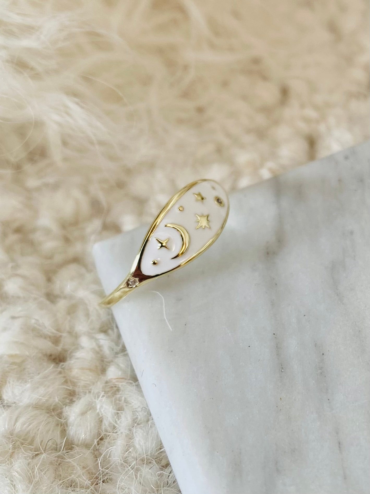 Celestial White Enamel Ring