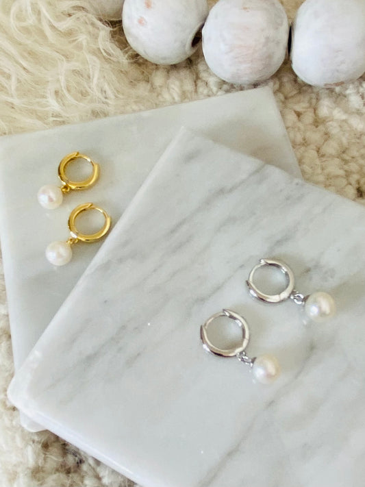 Pearl Huggie Earrings