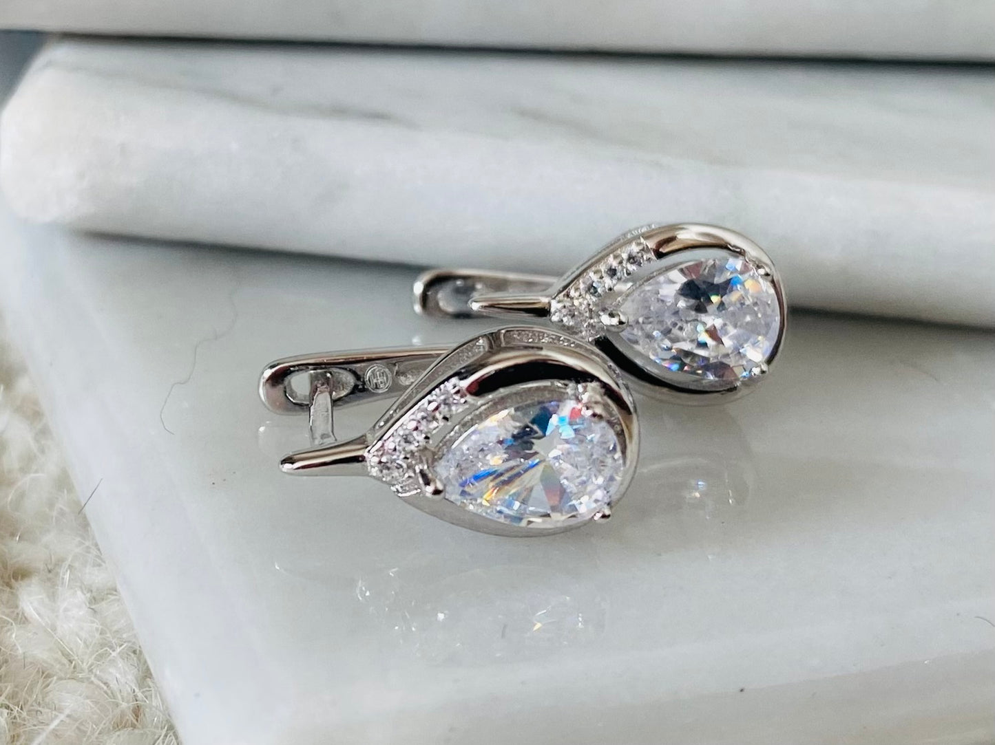 Sterling Silver Pear Cubic Zirconia Earrings