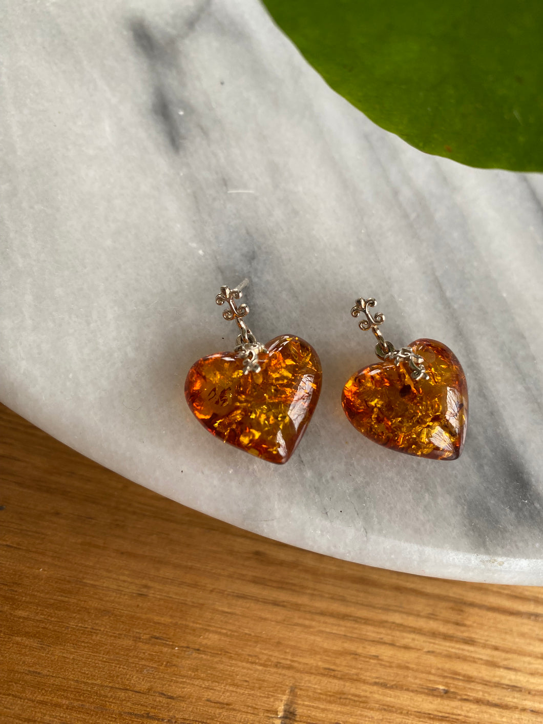 Amber Heart Earrings