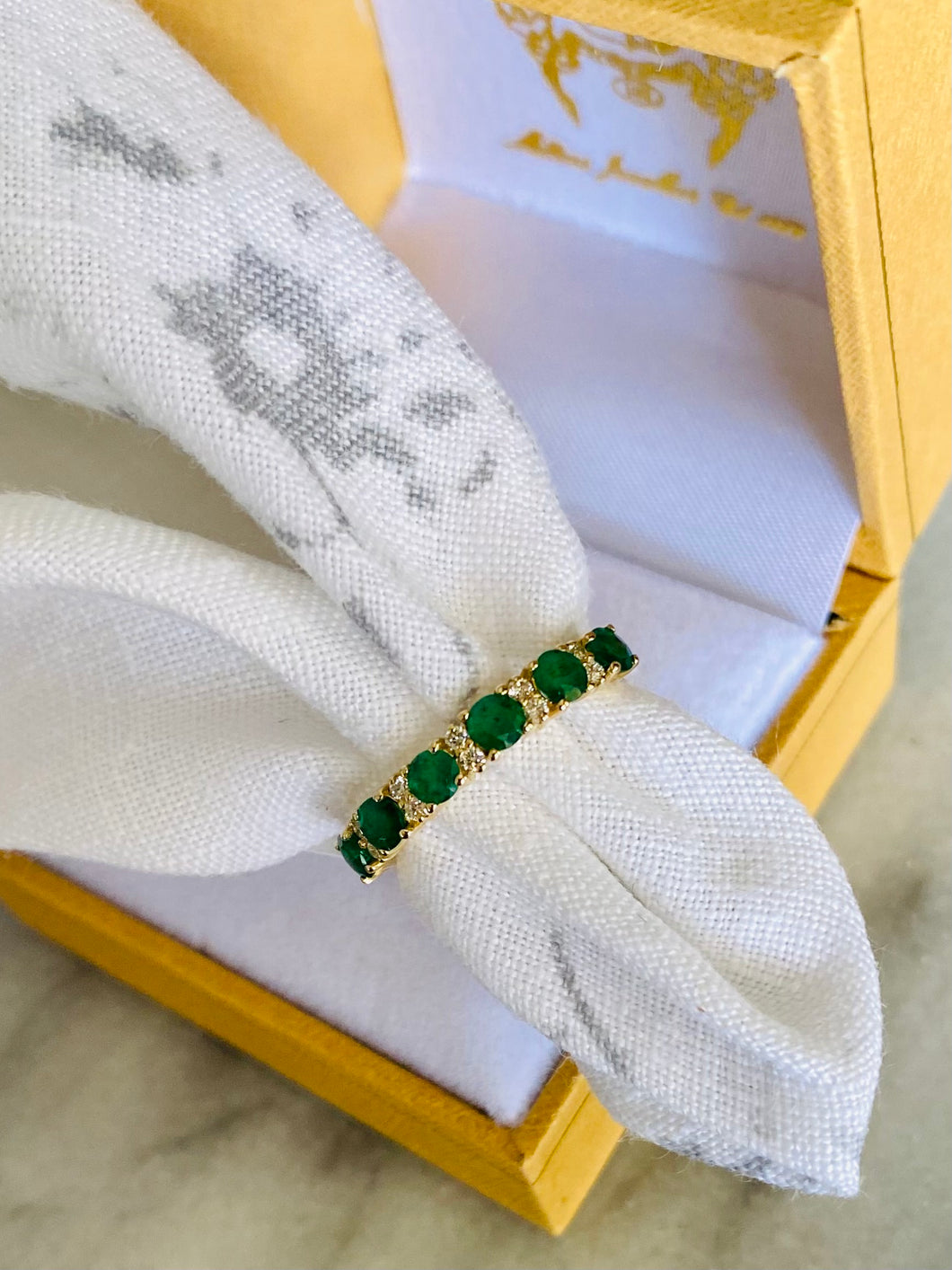 Emerald and Diamond Band Ring