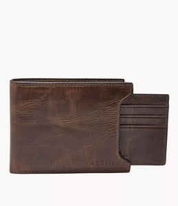 Derrick Leather RFID Sliding 2-in-1 Wallet - Dark Brown