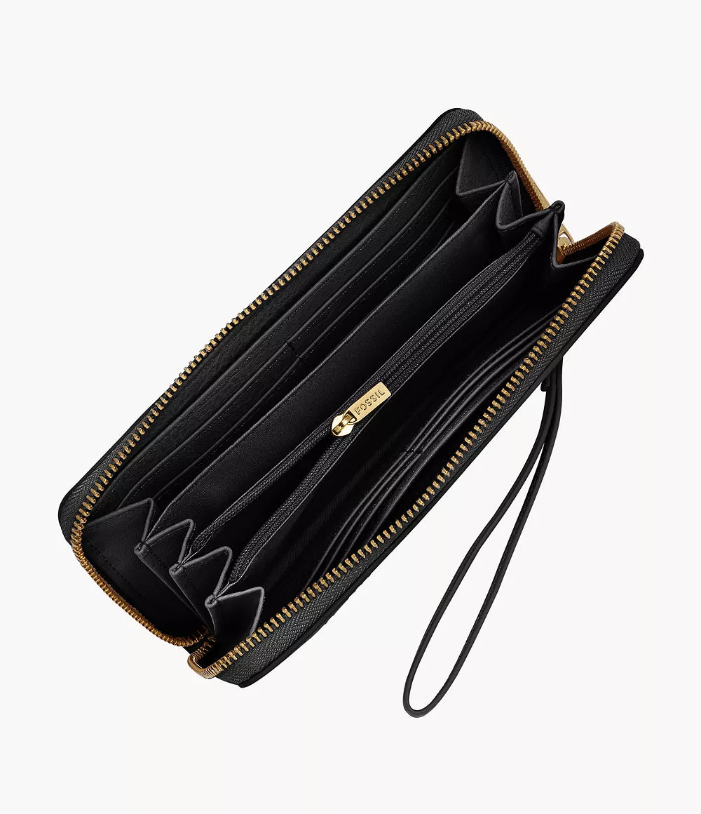 Logan RFID Zip Around Clutch - Black