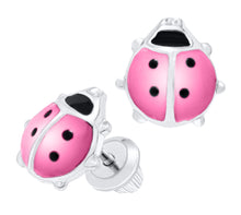 Load image into Gallery viewer, Children&#39;s Pink Ladybug Earrings
