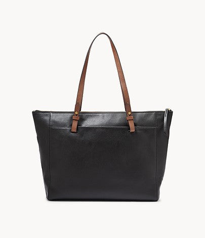 Fossil black hot sale leather tote